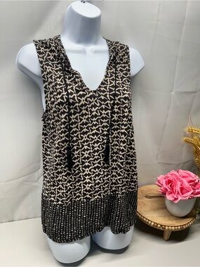 Lucky Brand Black & Cream Printed Sleeveless Top